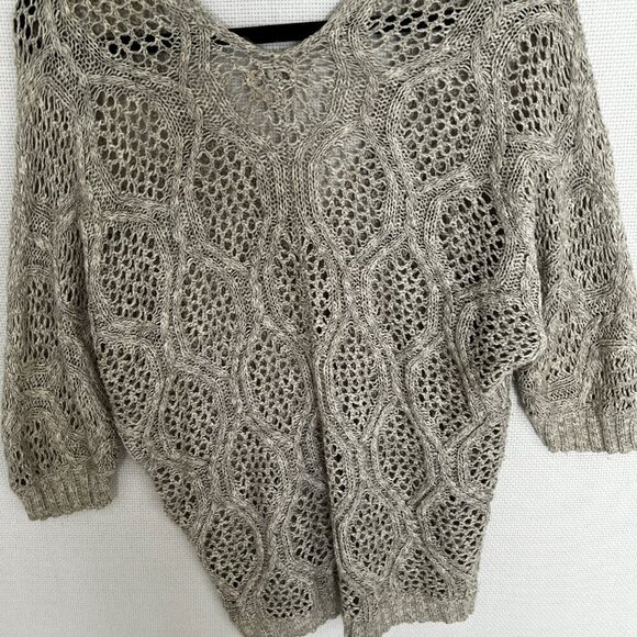 Mudd Y2K Open Weave Neutral Oatmeal Beige Sweater Junior Size L 3/4 Sleeve - Picture 3 of 7